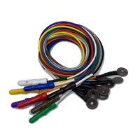 EEG Premium Solid Silver Cup AgCl Electrodes Package with 1.5 DIN Plug and Assorted Lead Colors, Choose Quantity & Length